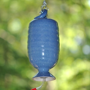 Stoneware Pottery Hummingbird Feeder in Deep Blue**READY TO SHIP