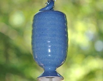 Handmade Stoneware Pottery Hummingbird Feeder, Deep Blue