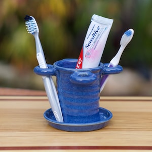 Pottery Toothbrush Holder in Deep Blue