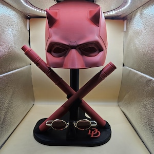 Daredevil mask, baton, stand and Matt Murdock glasses