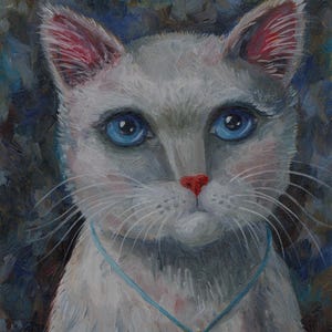 Dulce gatita Sonya – pintura al óleo original, cuadro enmarcado