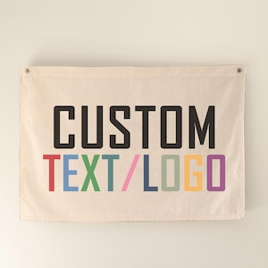 Benutzerdefinierte Text Leinwand Flagge, benutzerdefinierter Text und Logo hängende Leinwand Banner Wanddekoration, personalisierte Text Logo Wandkunst, Wohnzimmer Wanddekoration