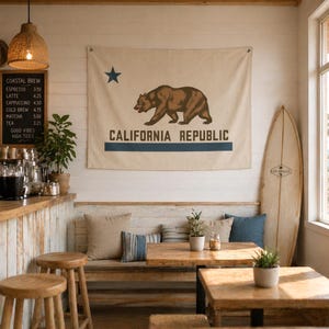 Kalifornien Küsten Leinwand Flagge Los Angeles Beach Haus Dekoration, Surf Style Wandkunst, Geschenk für Ozeanliebhaber, Küstenbanner