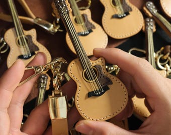Leather Guitar Bag Charm: Personalized Keychain, Music Lover Gift