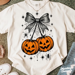 Pumpkin Cherries PNG, Cherries Pumpkin PNG, Halloween Pumpkin PNG, Retro Pumpkin Shirt, Coquette Pumpkin Png, Pumpkin Bow Png, Spooky Png.
