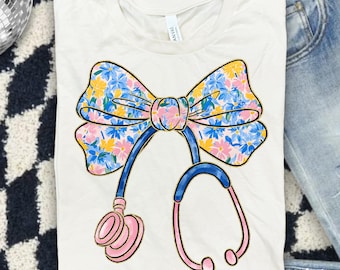 Stethoscope Bow PNG, Nurse Coquette Bow Stethoscope, Nurse Shirt Design, Coquette Nurse Bow PNG, Nurse Coquette Png, Nursing Sublimation Png