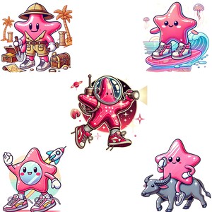 retro cartoon, ideas for gift Digital Download, cute starfish clipart , adventure cartoon characters in space , travel