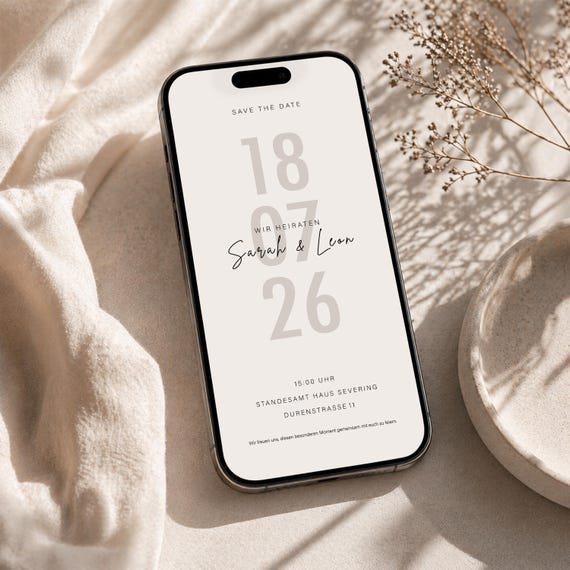 Hochzeitseinladung Digital Download | Save the Date Smartphone Einladung | Moderne E-Card Hochzeit | Personalisiert für WhatsApp