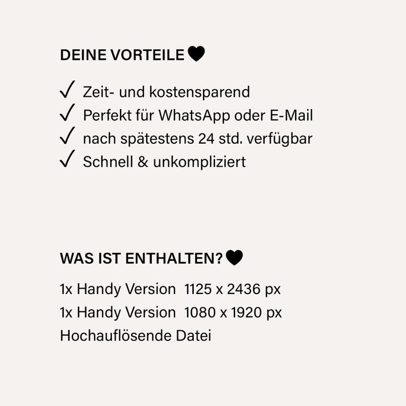 May include: A digital information graphic with black text on a light background. The text lists benefits including time and cost savings, compatibility with messaging apps, 24-hour delivery, and simplicity. It also specifies two mobile file versions.