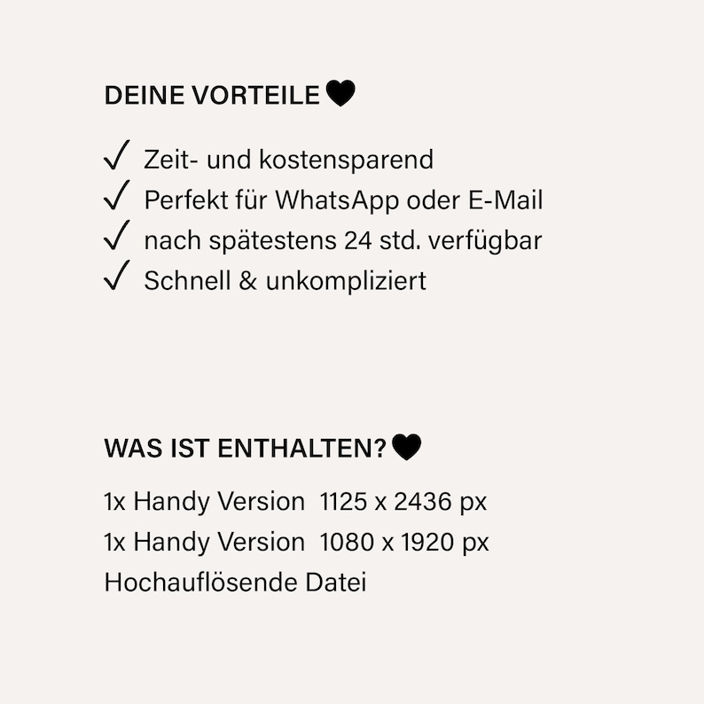 May include: A digital information graphic with black text on a light background. The text lists benefits including time and cost savings, compatibility with messaging apps, 24-hour delivery, and simplicity. It also specifies two mobile file versions.