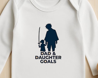 Infant Long Sleeve Bodysuit Dad Daughter Goals Minimalist Silhouette Anime Dad Baby Gift Warrior Daughter Outfit Family Bond Apparel Soft