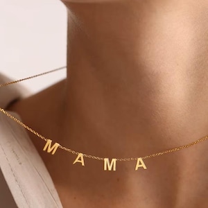 Gold ""MAMA"" Buchstaben Halskette - Zierliche Namenskette für Mama - Muttertagsgeschenk - Minimalistischer Schmuck - Mama Anhänger Halskette."