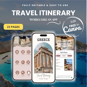 Editable Travel Itinerary Template: Mobile Trip Planner for Any Destination (Canva, Digital Download