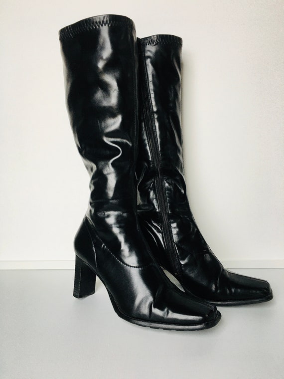 Black Latex Boots - Size 38 / US Size 8.5 - Tall B