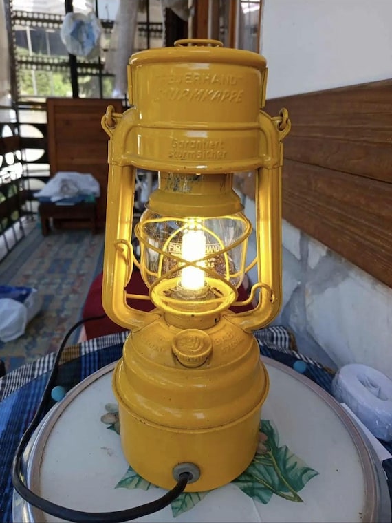 Vintage Feuerhand Lantern – Converted Electric Yellow Hurricane