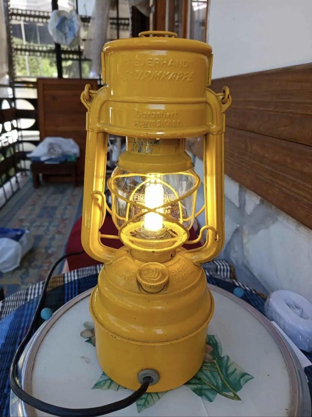 Vintage Feuerhand Lantern – Converted Electric Yellow Hurricane