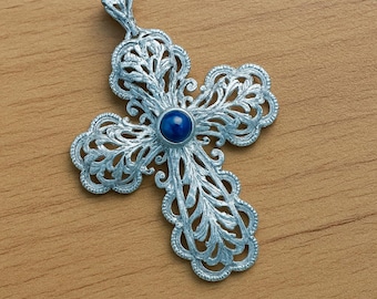 Vintage sterlingsilver filigran korshänge • invecklad religiös berlock • bohemisk kristen halsbandsdetalj