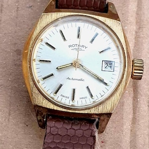 Vintage Rotary Automatic Watch | 25mm Swiss Made Gold-Tone Unisex Dress Watch | Mechanical Wind-Up 1970s Watch | Retro Mid Century Style
