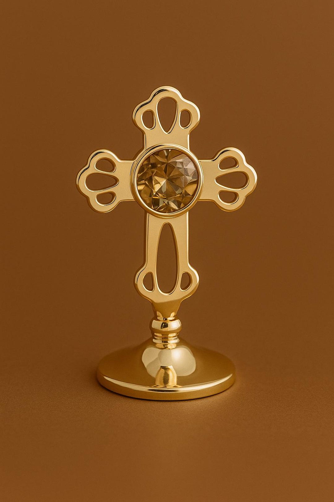 Gold-tone Standing Cross With Swarovski Crystals – Religious Gift