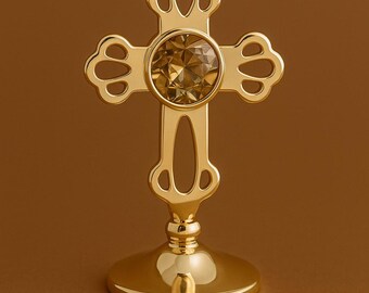 Gold-tone Standing Cross With Swarovski Crystals – Religious Gift