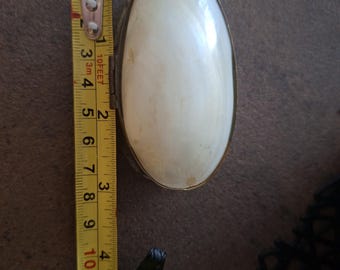Vintage Brass Trinket Box | Mother of Pearl Inlay, Oval Keepsake