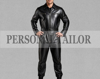 Men's Lambskin Leather Catsuit: Black Jumpsuit Bodysuit