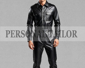 Men's Genuine Sheep Leather Catsuit: Black Bodysuit Jumpsuit