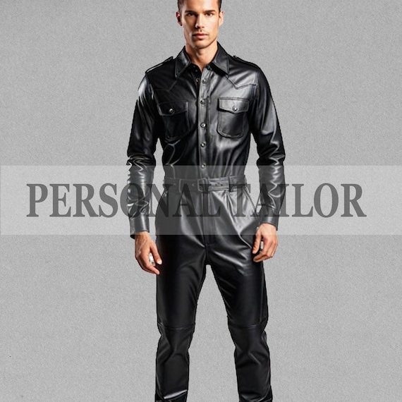 Men's Genuine Sheep Leather Catsuit: Black Bodysuit Jumpsuit - Etsy