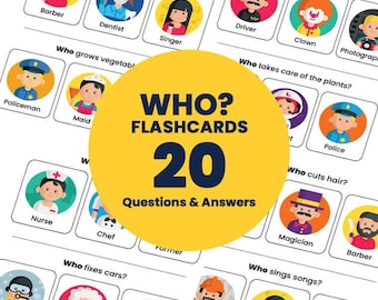 20 WHO-frågor Flashkort för barn | Logoped (utskrivbar digital nedladdning)