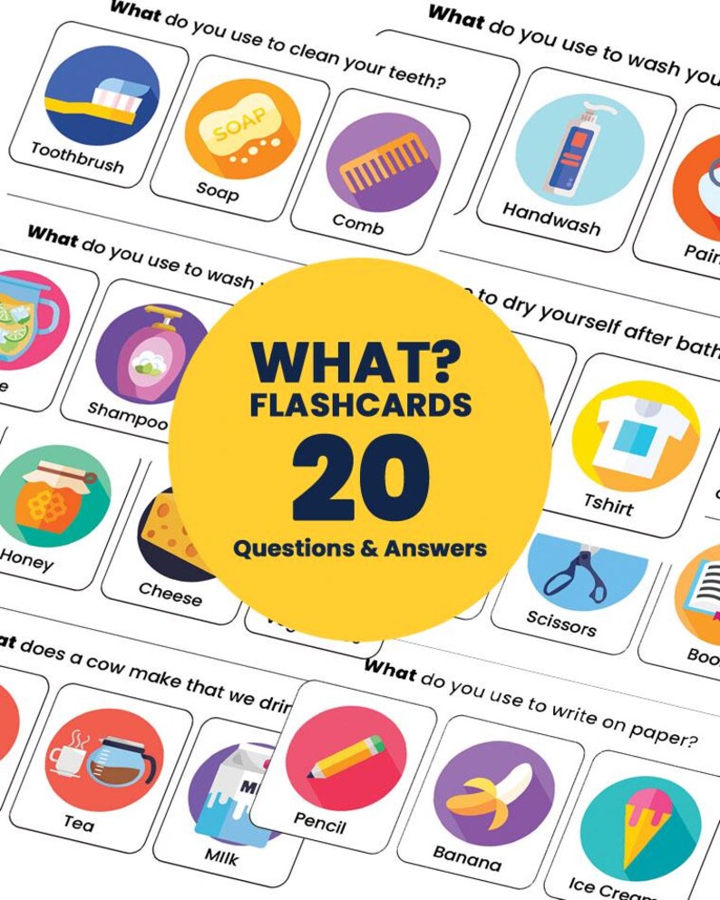 20 WHAT Questions Flash Cards for Kids | WH Questions Speech Therapy ...