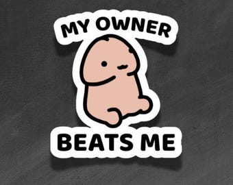 ADULT VINYL STICKER - My Owner Beats Me - Penis, Dick - Waterproof, Laminated, Decal, Car, Auto, Truck, Laptop, Computer, Phone, iPhone