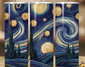 Tumbler Wrap Notte Stellata: Design a sublimazione di Van Gogh (download digitale PNG)