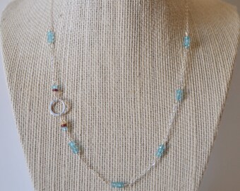 Blue Apatite, Garnet, Citrine and Silver Necklace