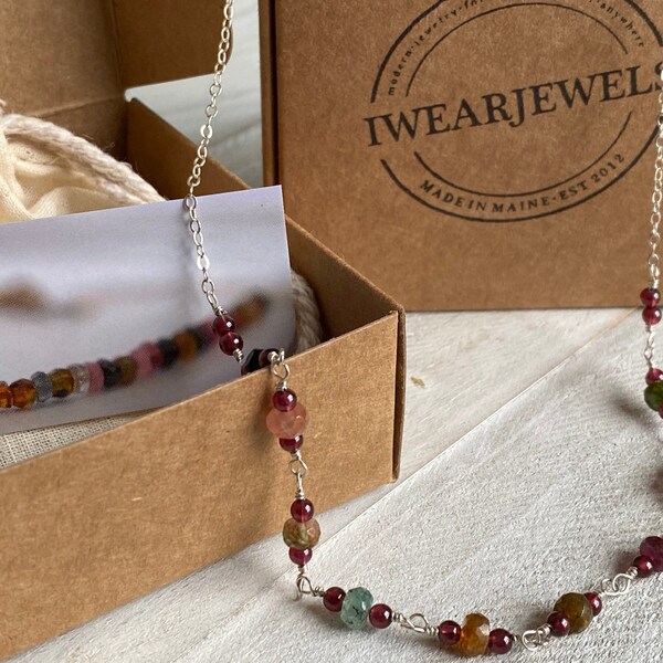 Tourmaline and Garnet Sterling Silver Necklace