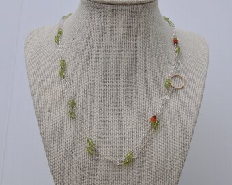 Peridot, Garnet, Carnelian and Gold Circle Necklace