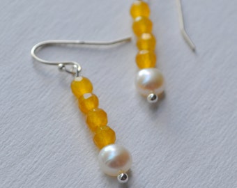 Honey Yellow Jade and Pearl Earrings