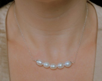 Five Pearl and Silver Necklace