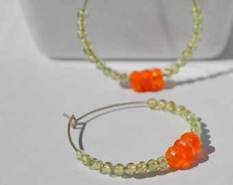 Orange Carnelian and Peridot Hoop Earrings