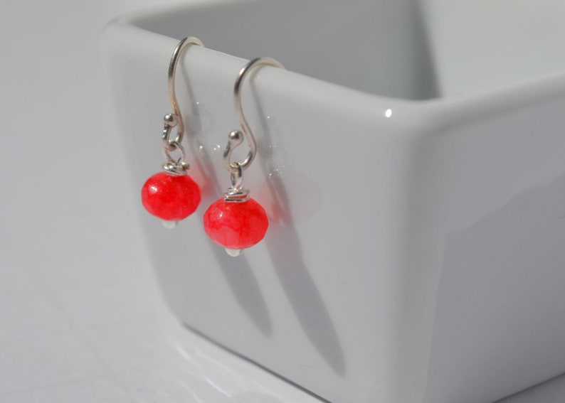 Petite Pink Jade Earrings image 1