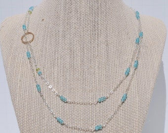 Blue Apatite, Peridot, Moonstone and Gold Circle Necklace