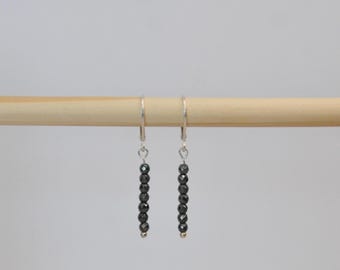 Hematite Drop Earrings, Sterling Silver Leverback, Minimalist Black Gemstone Dangles, Faceted Beads, 1.5 Inches