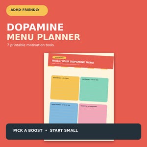 ADHD Dopamine Menu, Motivation and Task Starter Planner Printable