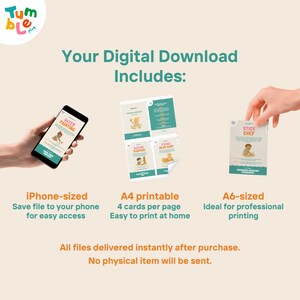 May include: Digital download graphic with the text "Your Digital Download Includes:" and "iPhone-sized", "A4 printable", and "A6-sized". The image shows a phone, cards, and the text "Water Painting", "Nature Painting", "Picnic Bear Hunt", and "Stick Chef".