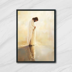 Vreedzame Jezus Christus digitaal schilderen | Afdrukbare religieuze muurkunst | Spiritueel christelijk decor voor gebedsruimte en getrouwe huisruimtes