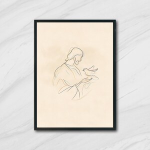 Modern Jesus Line Art Printable, Christian Minimalist Wall Decor, Digital Religious Poster, 300 DPI Download in Multiple Sizes