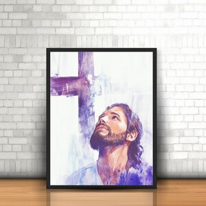Jesus Christ Digital Wall Art Printable Watercolor Cross Christian Home Decor Faith Based Artwork Religious Instant Download