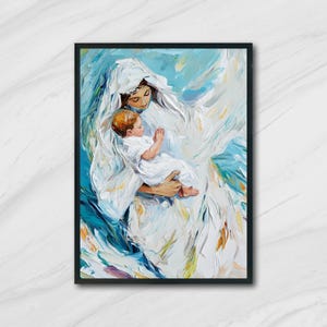 Mutter Maria und Baby Jesus Ölgemälde Stil Digitale Kunst Wanddekor 300 DPI Heilige Familie Christian Printable JPG