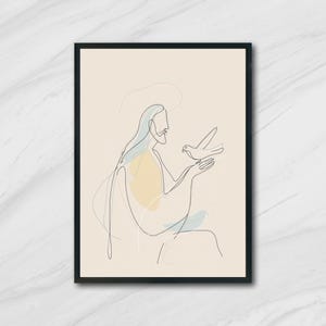 Jesus Christ Minimalist Line Art Print, Modern Religious Wall Art, Christian Digital Download Poster, High Res 300 DPI in Multiple Sizes