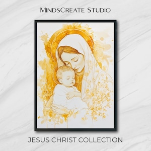 Virgin Mary Watercolor Wall Art Digital Download, Catholic Blessed Mother Print, Christian Sacred Art for Home or Prayer Room