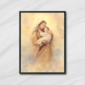 Mutter Maria und Baby Jesus Digitale Wand Kunst Druck Christliche Religiöse Malerei Heilige Familie Katholische Wohnkultur 300 DPI JPG Datei